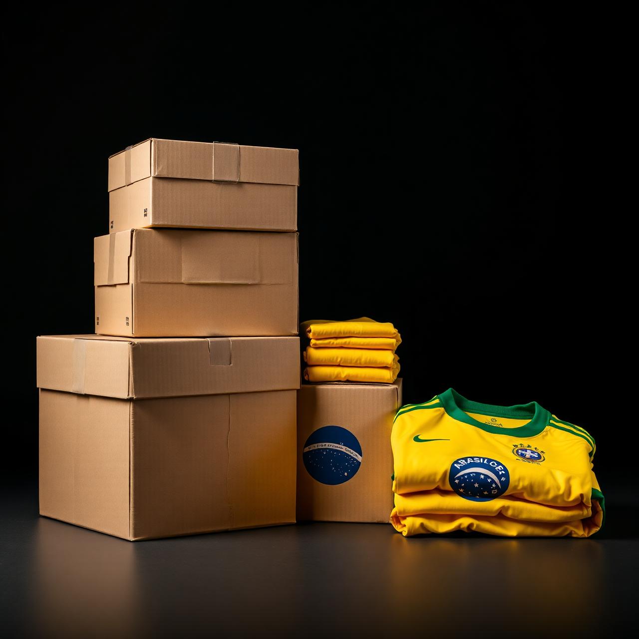Caixas e camisas da seleção brasileira torcedor